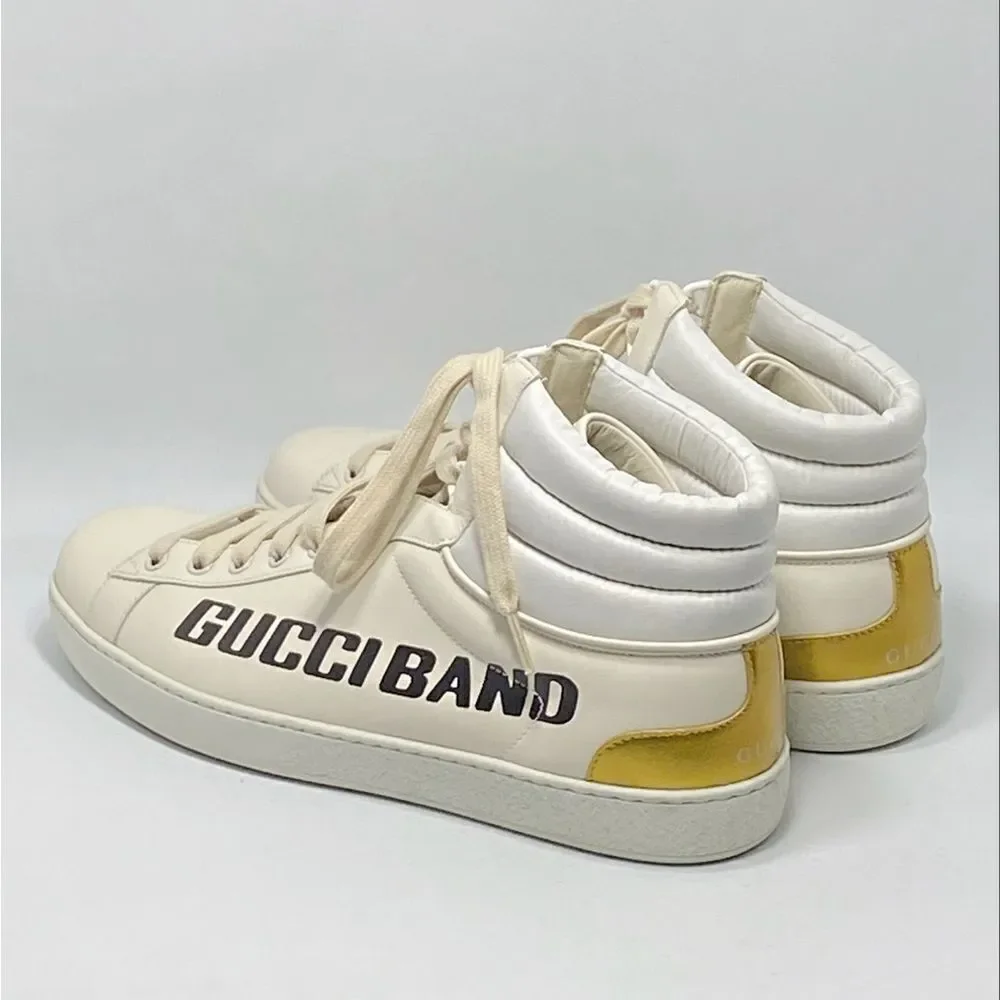 GUCCI Calfskin Ace Gucci Band Mens High Top Sneakers size 9.5/ US size 10.5